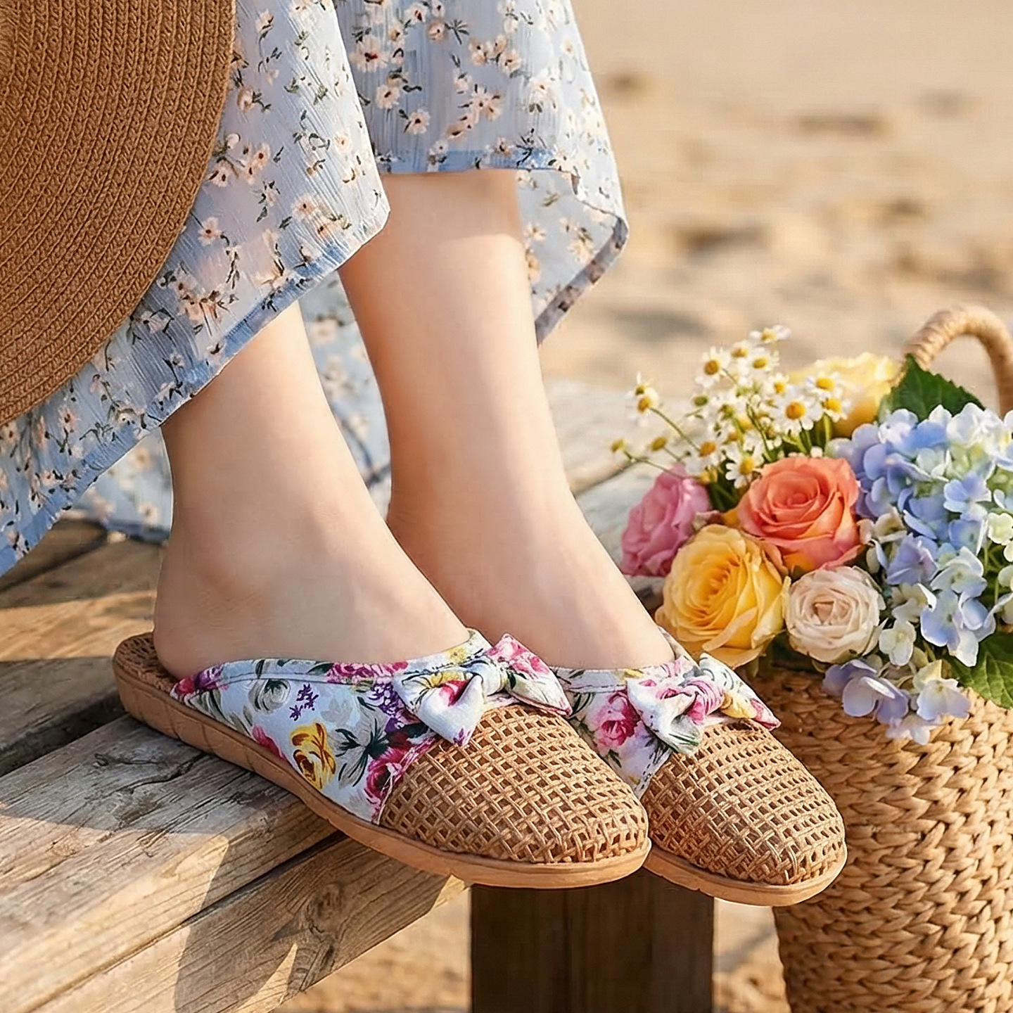 Pantofole estive da donna in lino intrecciato per interni, antiscivolo, con suola spessa, in rattan e paglia, per la casa._voghion.com