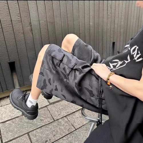 Men's 2025 Summer New Style Chinese Style Short Shorts with Button-Embroidered Design, Casual Sporty High Street Versatile 5-Finger Pants