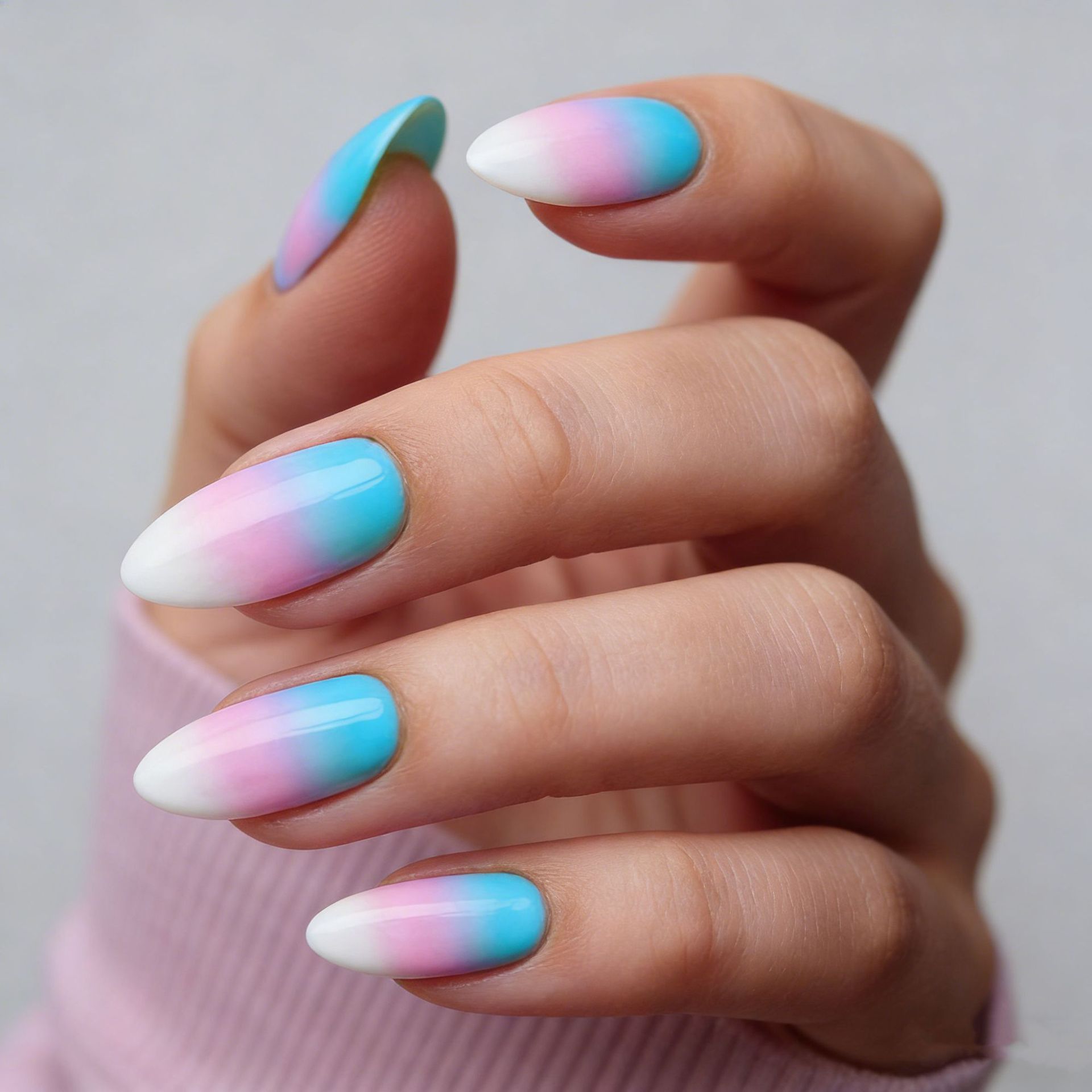 Comercio exterior azul polvo gradiente almendras Uña de vestir en Europa y los Estados Unidos de manicure 24 piezas uñas falsas uñas al por mayor