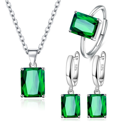 European and American cross-border romantic fashion rectangular ring female personalized square earrings earrings pendant necklace three-piece set