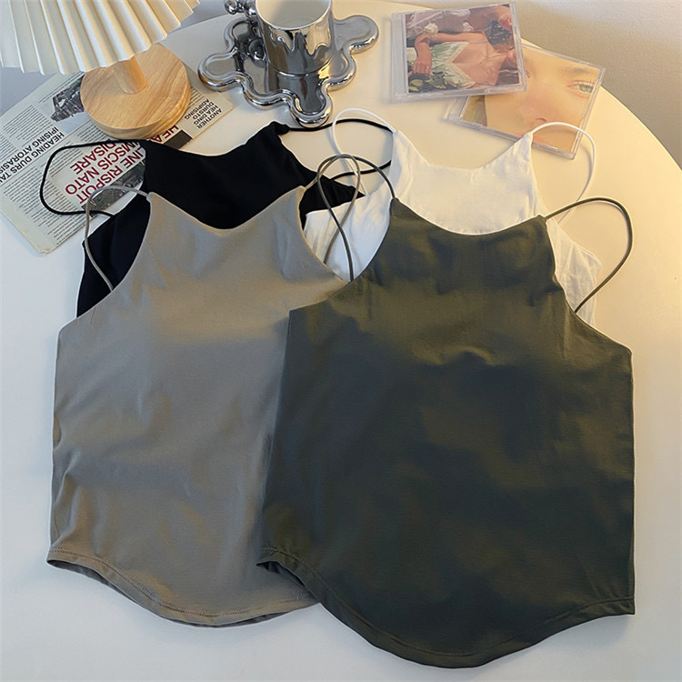 New Arrival Camisole Vest with Chest Pad for Spring and Summer Women's Sexy Pure Desire Spice Girl Curved Hem Inner Wearing Outer Wearing Bottoming Top