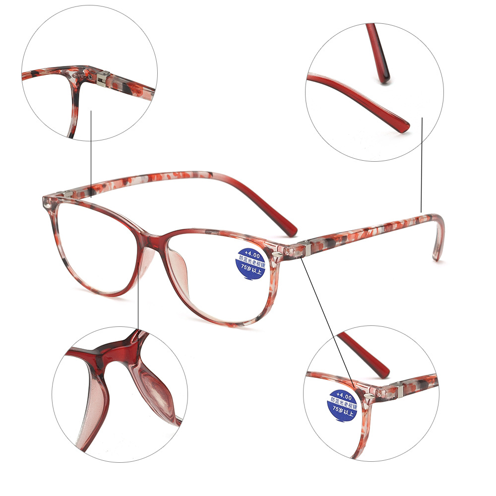 Fashion rice nail HD presbyopic glasses anti-blue light wholesale European and American bag flower presbyopic glasses ladies foreign trade spring leg glasses