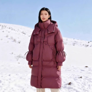 2025新款白鸭绒花苞袖羽绒服女冬季时尚连帽中长款保暖加厚外套