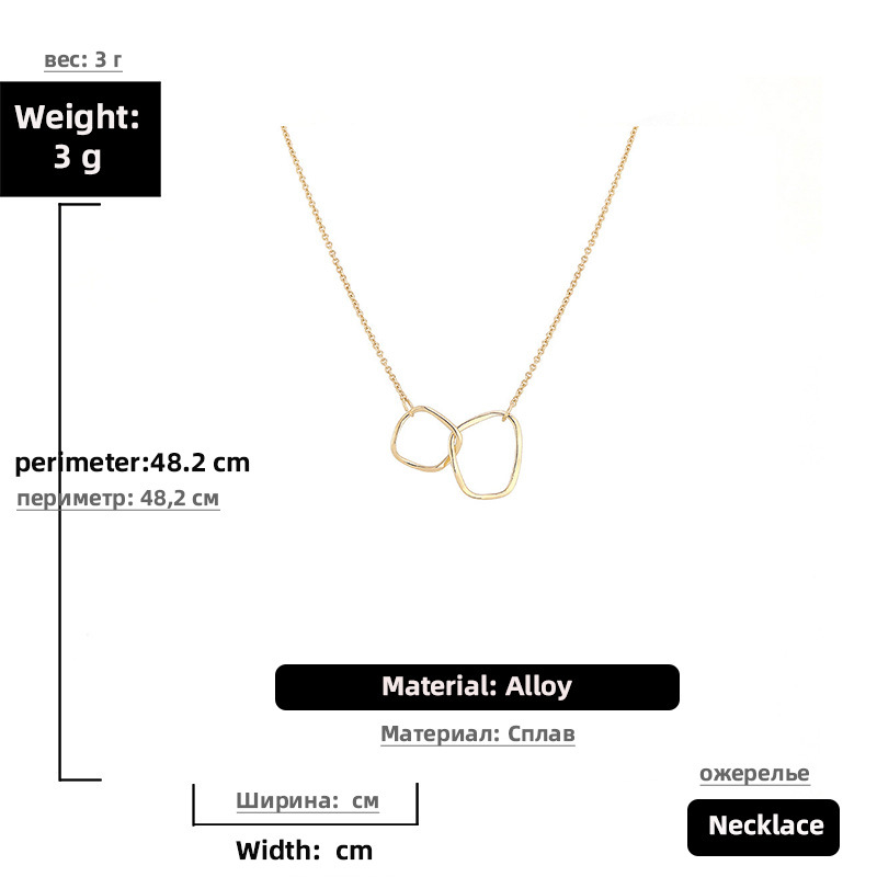 Metallic Geometric Double-ring Interlocking Pendant Necklace display picture 3
