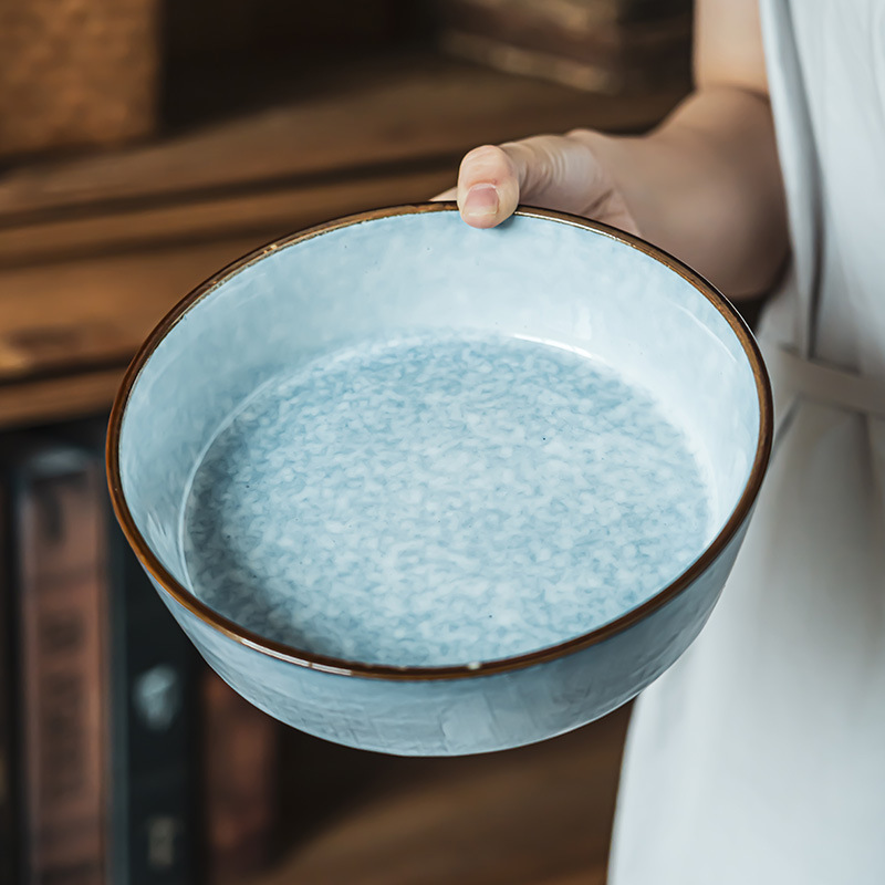 Retro simple tazón en forma de boca grande tazón profundo Plaid Nordic pescado en escabeche tazón grande de cerámica de alto aspecto tazón de sopa grande