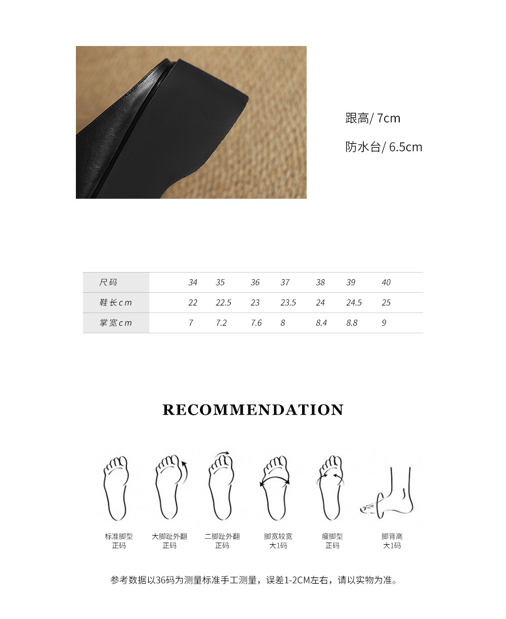 Sandal miệng cá đế xuồng cao su dày dáng người nhỏ, dép xỏ ngón mùa hè platform — Màu đen chi tiết 3
