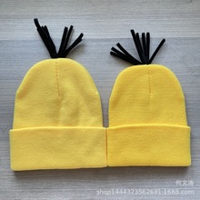 万圣节卡通小黄人针织帽角色扮演帽子cosplay黄色毛线帽亲子冷帽