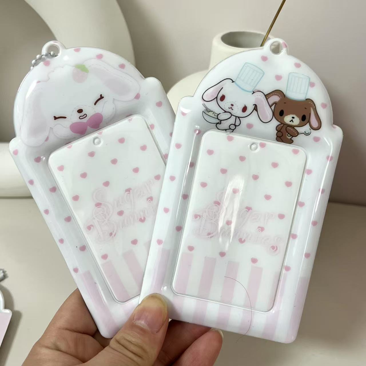 Wholesale supply squint rabbit 3 inch card holder photo card pendant key ring card holder