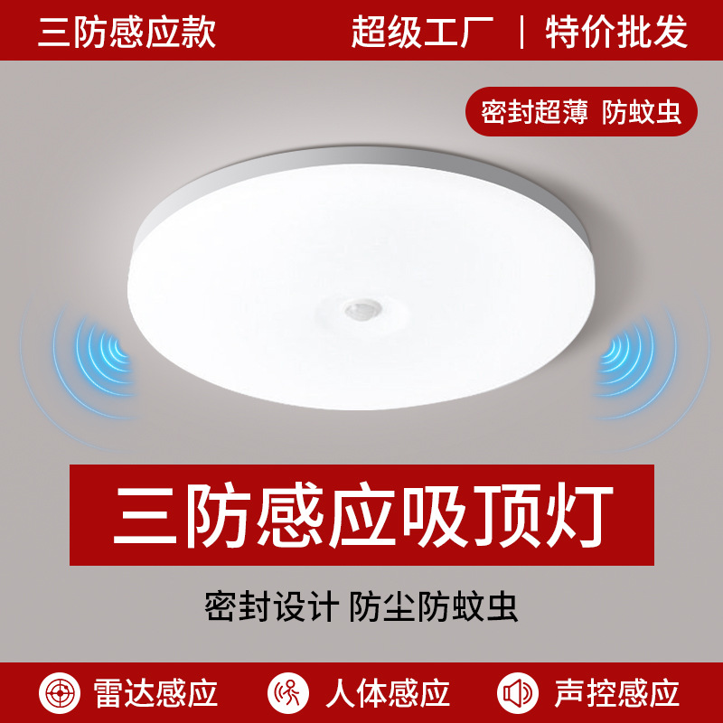 Intelligent Sensor Led Three-Proof Ceiling Light with Sound and Light Control Radar Human Body Sensing Light for Corridor, Hallway, and Stair Lighting