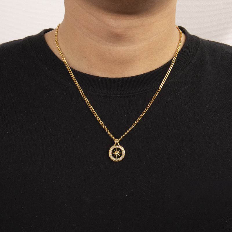 Cross-border Gold-plated Copper Zirconium Bamang Star Men's Necklace Street Titanium Steel Chain Niche Hip-hop Color Preservation Jewelry Cross-border Gold-plated Copper Zirconium Bamang Star Men's Necklace Street Titanium Steel Chain Niche Hip-hop Color Preservation Jewelry