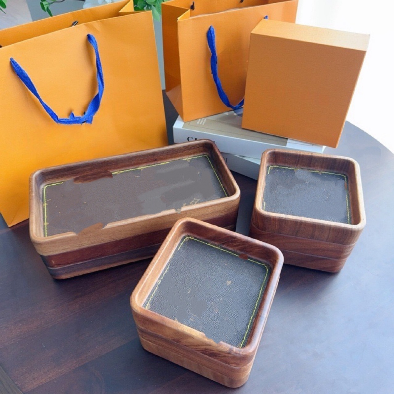 胡桃木方钵果盘家用实木托盘创意收纳甜点干果盘方形可堆叠水果盘