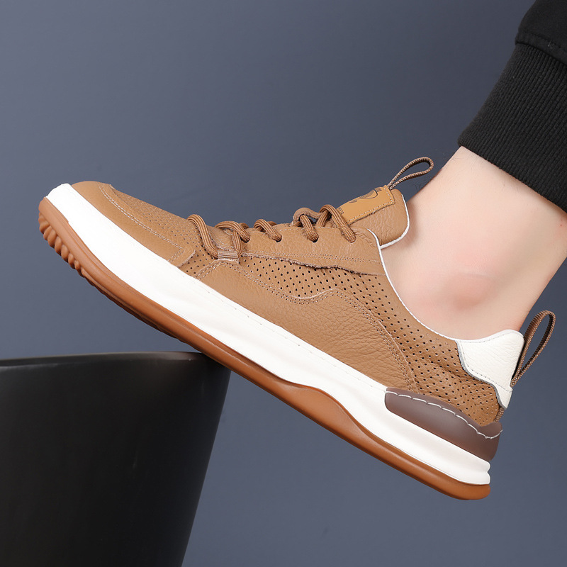 Piel de vaca de primera capa 2025 verano nuevo estilo sandalias de hombre cuero hombres transpirables zapatos blancos zapatos perforados de todo fósforo zapatos de hombre