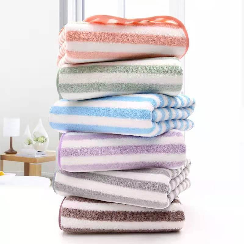 Toallas de secado rápido toallas de coral toallas de lana para lavar la cara banda ancha toallas caseras rayas catiónicas espesar toallas de baño absorbentes