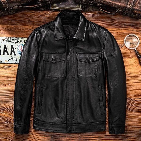 Spring and Autumn New High-grade Really Good Leather New Motorcycle Style Riding Suit Leather Jacket Lapel Fashion Leather Jacket Special Price