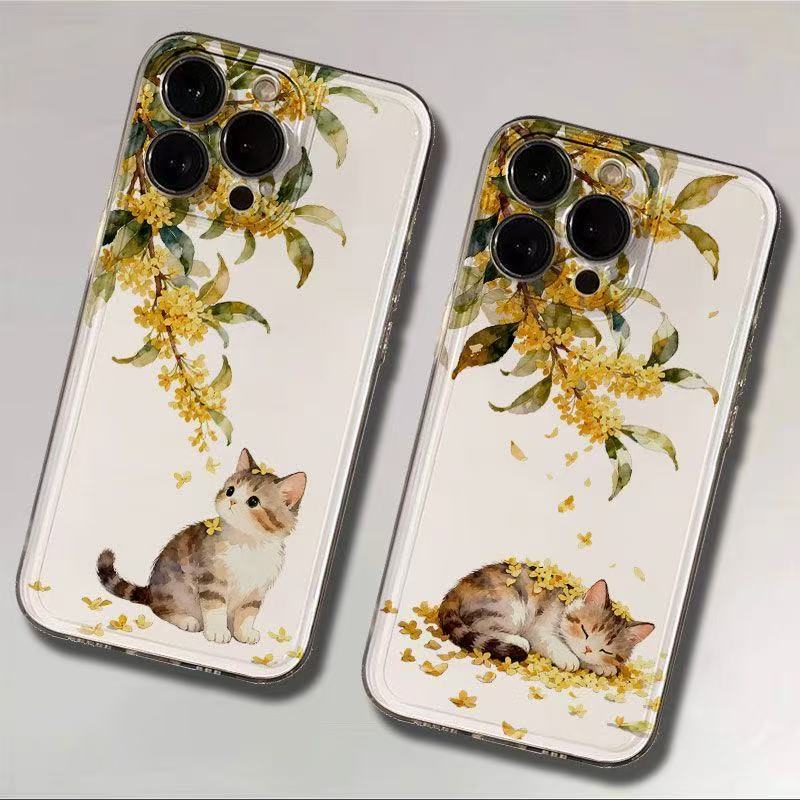 桂花小猫适用苹果17手机壳iphone16promax简约13防摔15pro全包14