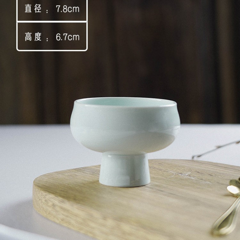 創意陶磁器食器高足果物皿中国式レストランレトロ青色高足お菓子皿|undefined