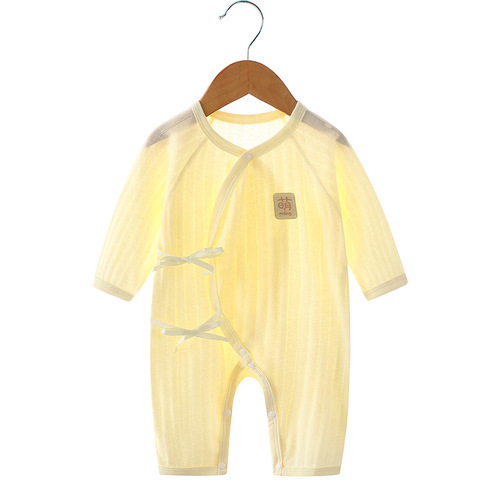 Baby jumpsuit summer thin boneless newborn clothes pure cotton harem long-sleeved air-conditioned clothes baby pajamas summer