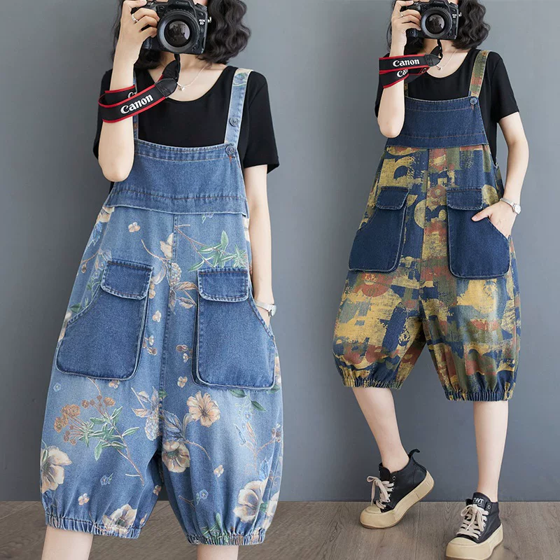 Летний ретро-образ, джинсовый комбинезон, брюки, оверсайз