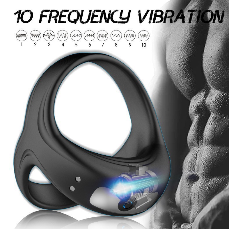 Vibrating Silicone Double Penis Ring with 10 Vibration Modes for Delayed Climax — detail image 7