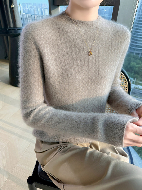新款气质厚款立领麻花羊毛衫女秋冬打底修身新款百搭毛衣时尚|undefined