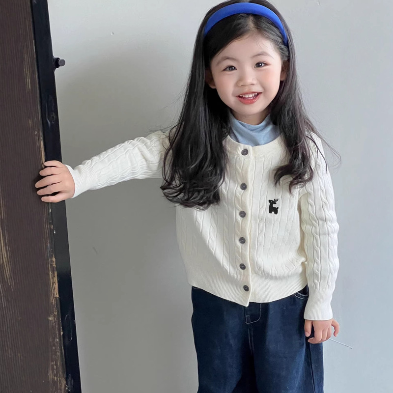 Girls' Knitted Cardigan 2025 New Autumn Korean Style Baby Girl's Twist Embroidered Outerwear Kidsren's Long-Sleeved Sweater