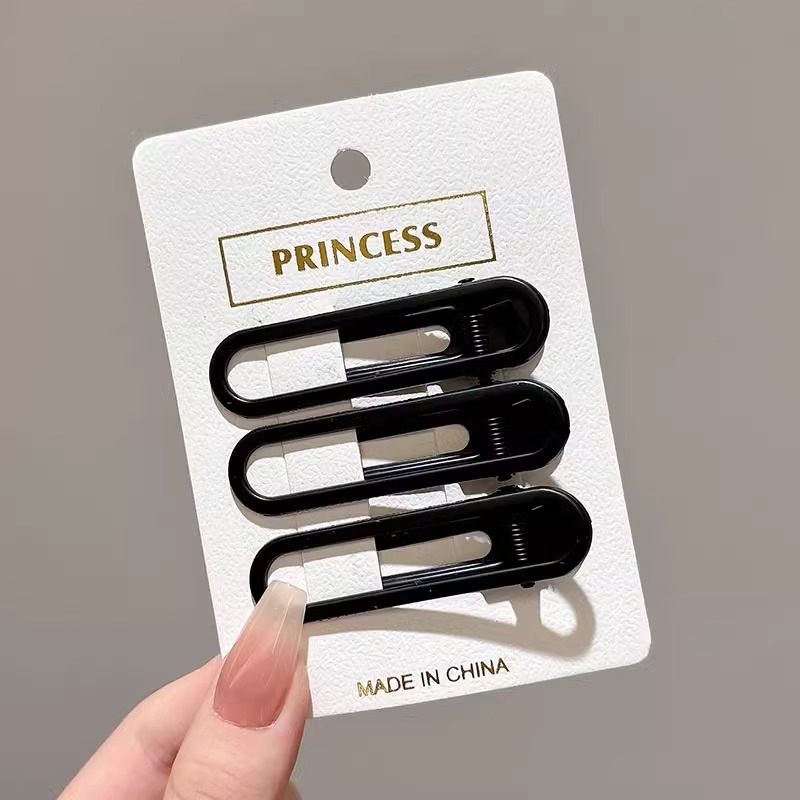 Clips de pelo negro simple esmaltado verano cabello fruncado clips frontal lateral tocado temperamento clips bb mujeres