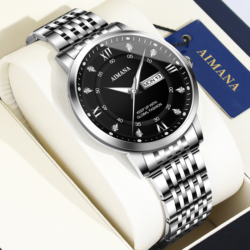 Silver shell black surface steel belt