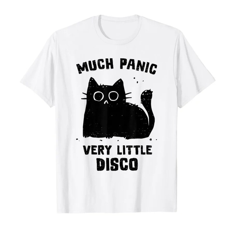 Very Panic Very Small Disco Funny Cat Japanese Male T-Shirt Female T-Shirt Short Sleeve Top 1006-1