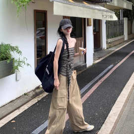 条纹抹胸吊带背心女25夏季辣妹修身时尚洋气绑带修身显瘦衬衫上衣