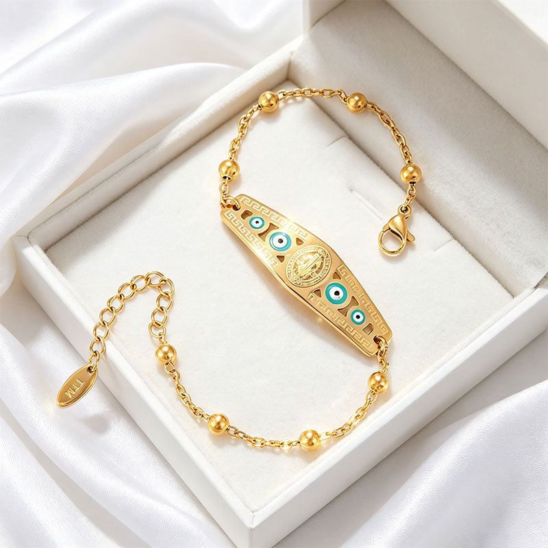 Pulsera de Ojo Turco de Aleación, Galvanizada, Diseño Geométrico, para Mujer