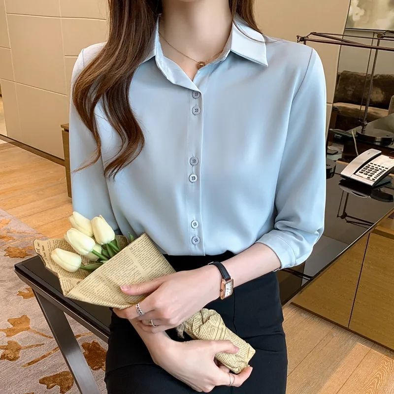 重磅真丝衬衫女长袖春秋新款洋气高端缎面桑蚕丝上衣职业工作衬衣|undefined