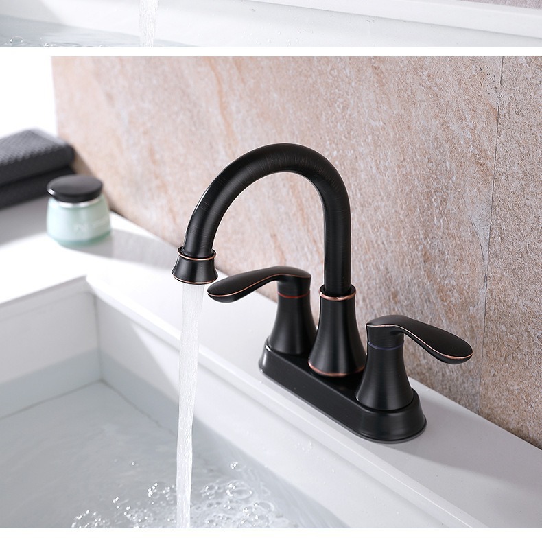 Grifos de lavabo transfronterizos, lavabo de lavabo, lavabo de doble agujero, grifo de agua caliente y fría de oro de seda Omelas