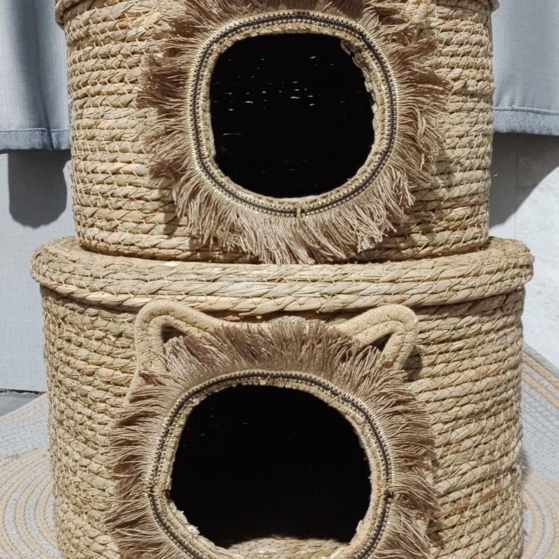 猫别墅宠物猫窝猫咪产房宠物狗窝带盖四季通用天然蒲草材质安全|undefined