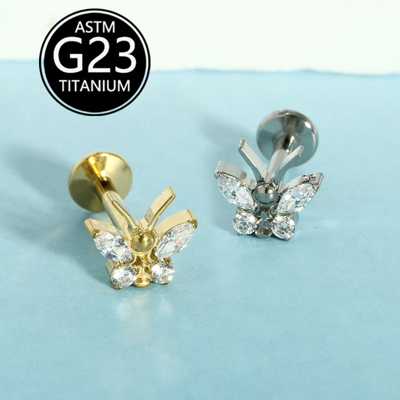 2025 New G23 Titanium Alloy Butterfly Lip Labret Stud Internal Thread Piercing Jewelry detail image 5