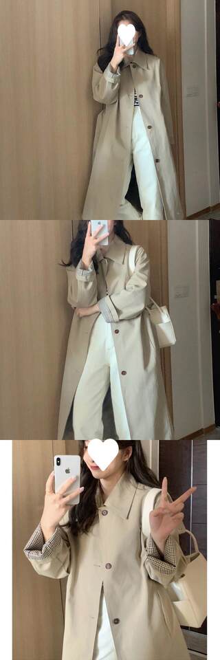 Áo khoác trench coat nữ dáng trung bình cổ vuông tay dài phong cách thanh lịch — Kaki, màu đen chi tiết 2