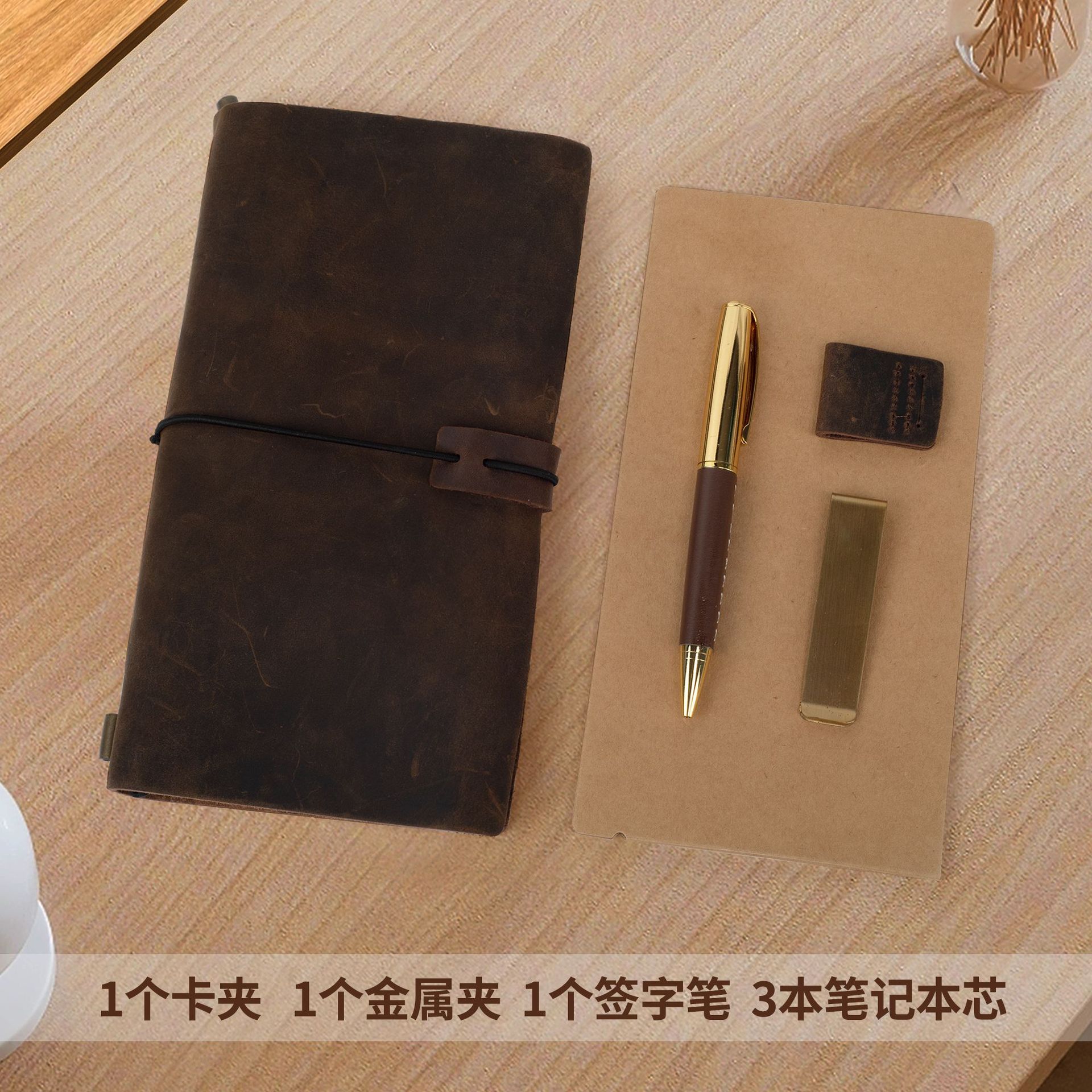 Logotipo personalizado al por mayor con caja de regalo de la pluma diario Libreta de piel de vaca Cross-retro primera capa Crazy Horse A5 Notebook