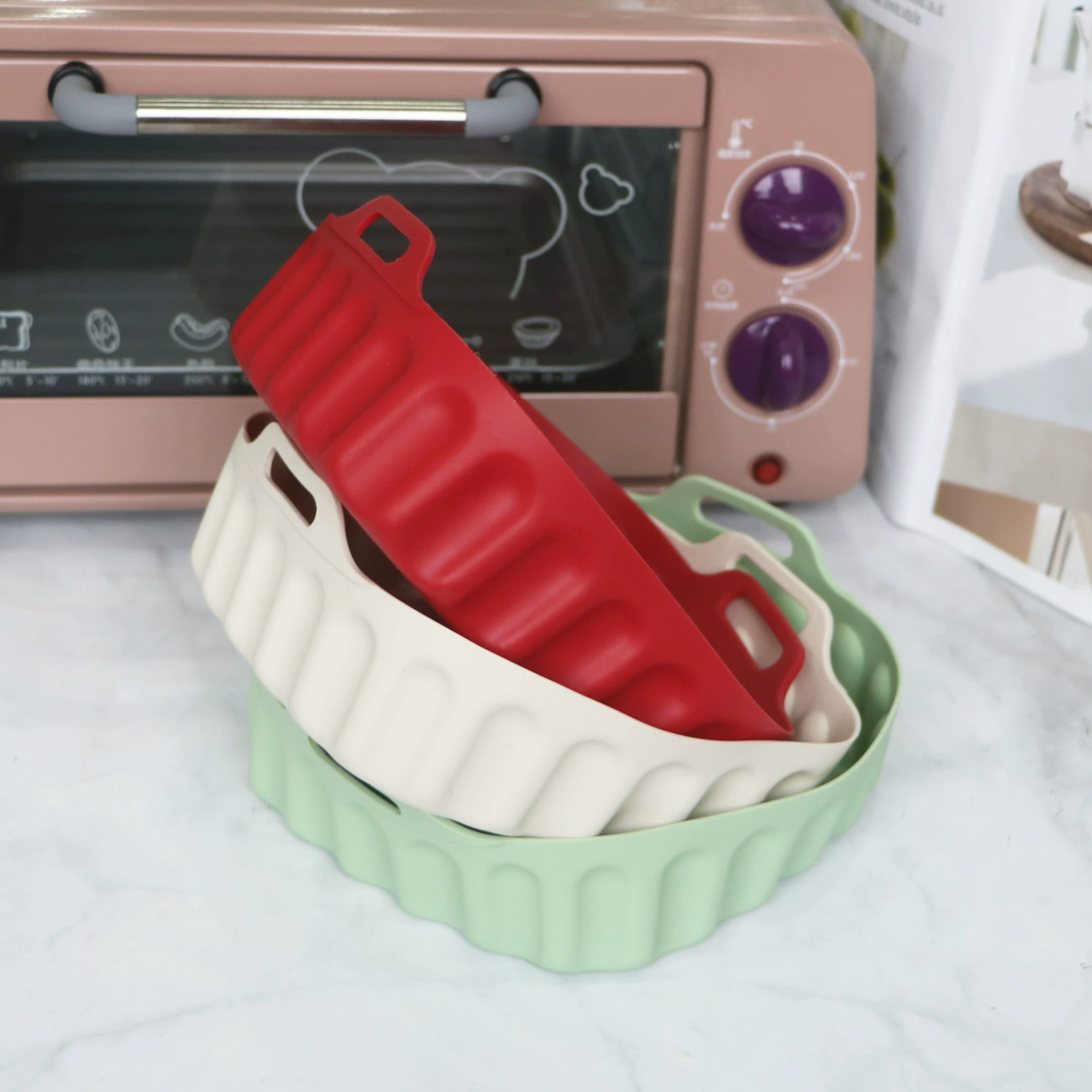 New air fried cooker silicone baking plate resistant high -temperature oven, microwave oven, double -ear disc, large cake pot pad