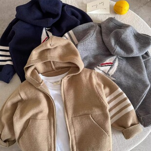 Children's Sweater Jacket Boys 2025 Spring and Autumn New Children's Hooded Cardigan Baby Trendy Brand Sweater Women's Fashionable