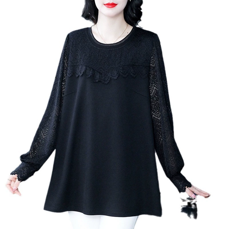 Осень новая легкая роскошь кружево chiffon свободный рукав до середины руки новые китайские топы принцесса мода плюс размер женская одежда