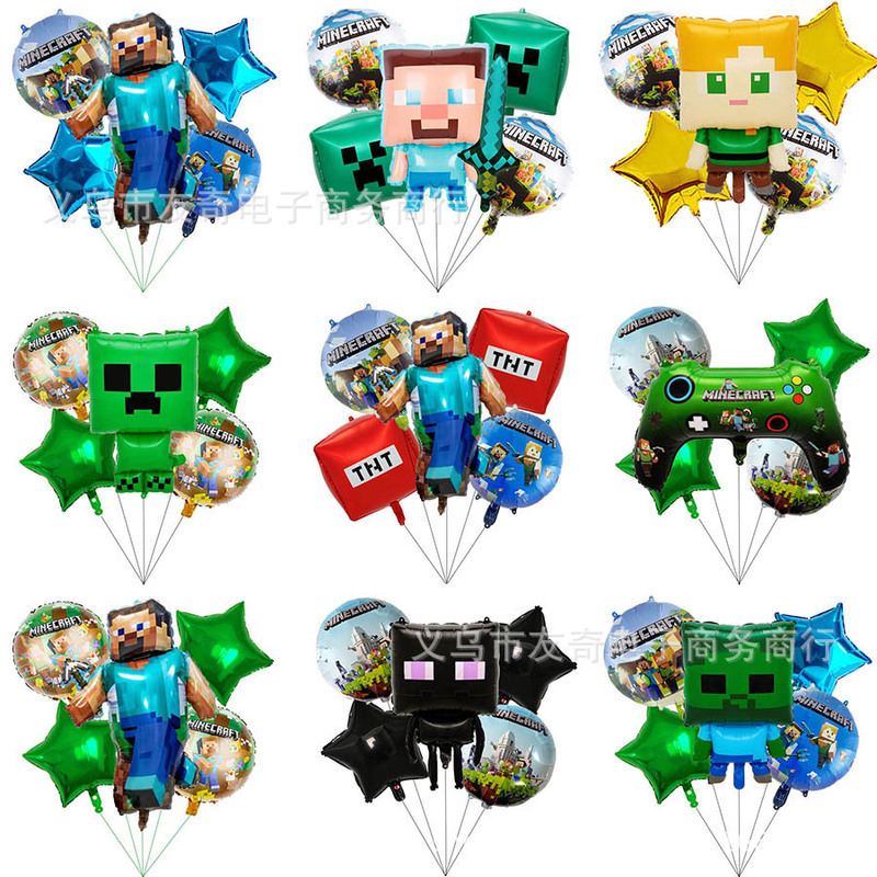 Cartoon Games My World mincraft Pixel Boy Aluminum Film Balloon suit Kids Birthday Party suit