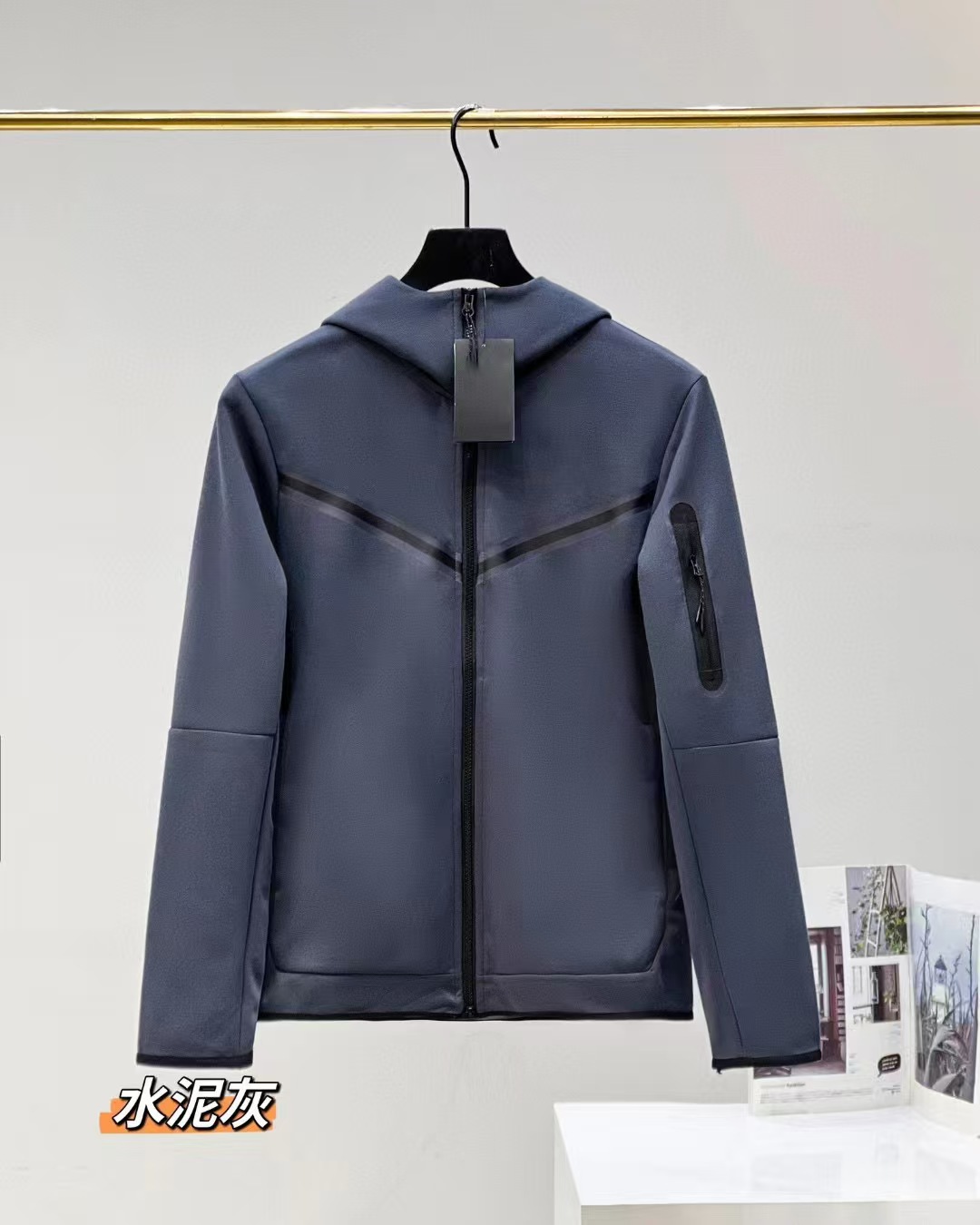 Camiseta con cremallera encapuchada transfronteriza para hombres primavera y otoño nueva chaqueta casual de ropa deportiva, pantalones de pies pequeños, dos piezas