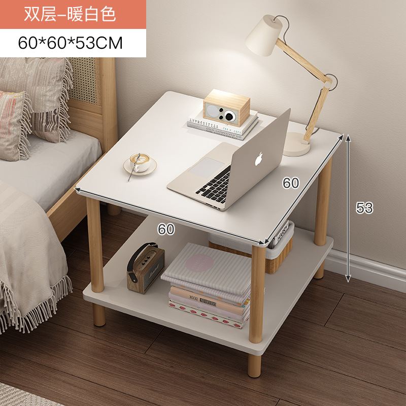 Mesita de noche simple mesita de noche moderna estante de almacenamiento de doble capa sala de estar sofá pequeña mesa de café dormitorio mesa pequeña
