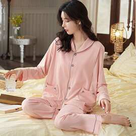 全棉月子服睡衣女夏季空调房长袖孕妇哺乳喂奶衣纯棉一件代发包邮