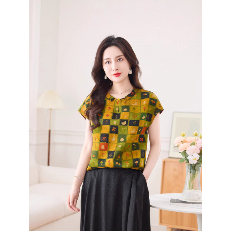 Red Cloud Gauze Floral Shirt for Women 2026 New Summer Style Doll Collar Jacquard Fashion Versatile Silk Blouse Top Red Cloud Gauze Floral Shirt for Women 2026 New Summer Style Doll Collar Jacquard Fashion Versatile Silk Blouse Top