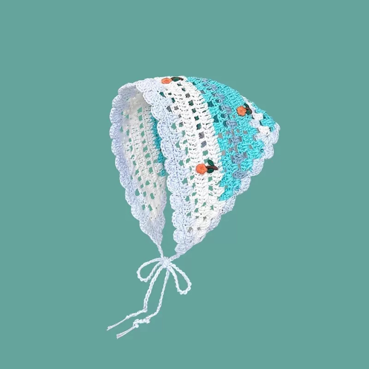 Turbante triangular de punto hueco hecho a mano mujer verano playa excursión estilo vacaciones foto diadema estilo pastoral