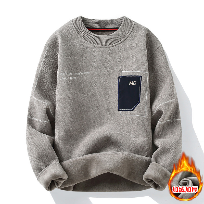 One-Piece Drop-Shipping Item, Model A10, Men's Autumn and Winter Style, One-Piece Velvet, Round Neck Versatile Knit Sweater