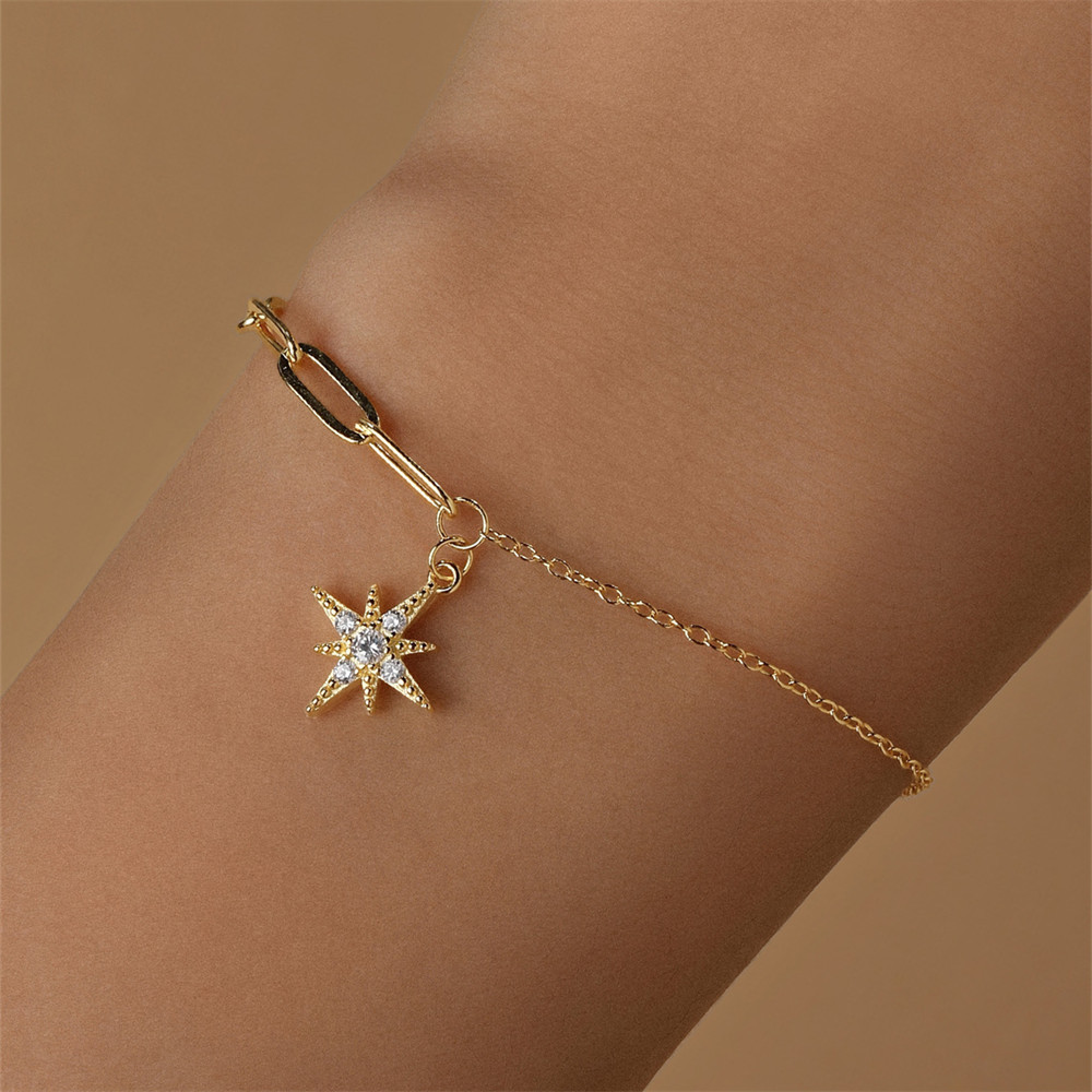 Zircon Inlay Material 925 Sterling Silver Paperclip Chain Cable Chain Bracelets Simple Style