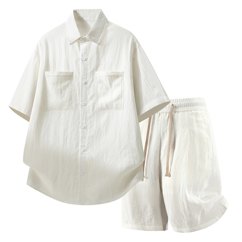 2026 Summer Lyocell Tencel Linen Vintage Style Casual Short-Sleeved Shorts Set, Thin and High-End Fit 9088