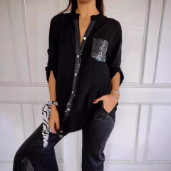 2025 春夏外国貿易アマゾン AliExpress ebay ヨーロッパとアメリカの女性のルーズカジュアルなレンガスリーブシャツ