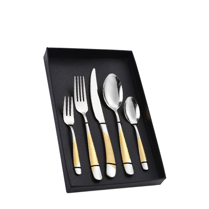 Amazon Tik Tok vajilla de acero inoxidable 4/5 piezas traje estrella diamante cuatro piezas principales caja de regalo cuchillo de comida occidental, tenedor y cuchara traje